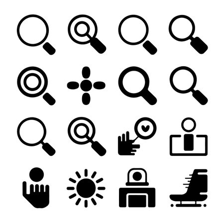 Search icons set. Magnifying glass, loupe, magnifier, search sign. Vector illustrationのイラスト素材