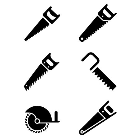 Hand saw icons set on white background. Black and white illustration.のイラスト素材