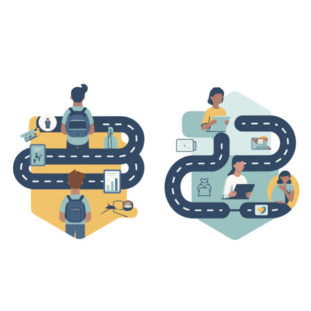 Vector illustration of people on a road trip. Flat style design.のイラスト素材