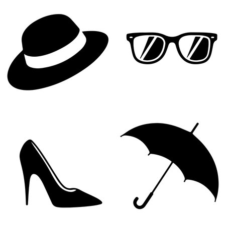 set of black icons on the theme of women's clothing and accessoriesのイラスト素材