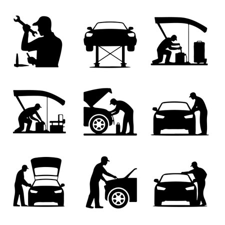 Car service icons set on white background. Flat style vector illustration.のイラスト素材