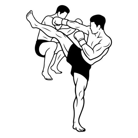 Vector illustration of a karate kick. Black and white version.のイラスト素材