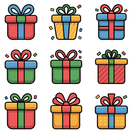 Gift box icon set. Collection of gift box vector icons.のイラスト素材