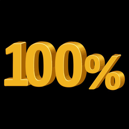 Gold 100 percent on a black background. 3D render illustration.