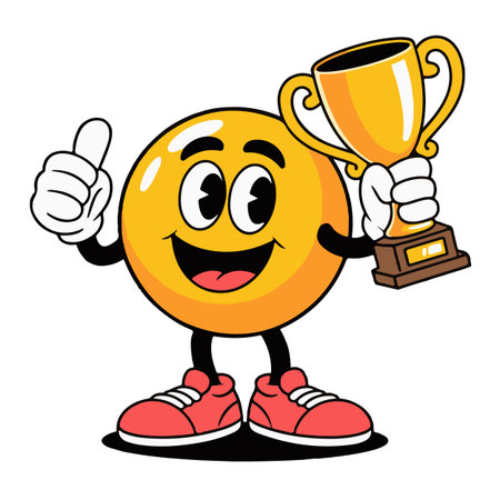 Smiling bowling ball with a trophy and thumbs up, vector illustrationのイラスト素材