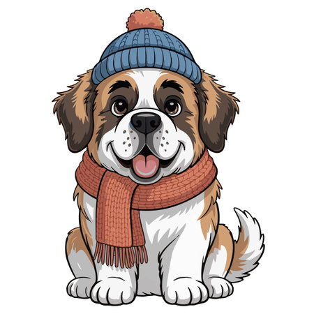 Illustration of a cute dog wearing a warm hat and scarf.のイラスト素材
