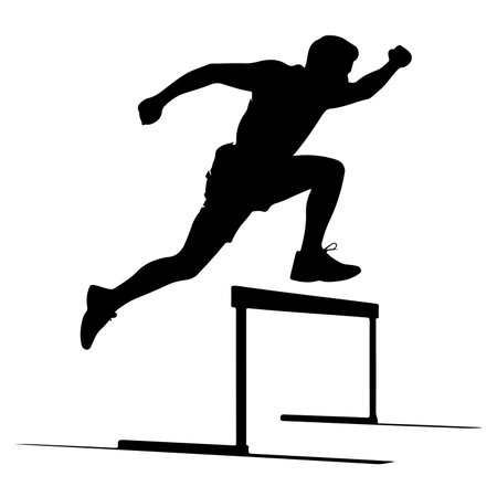 Athlete jumping over hurdle on white background, vector illustration.のイラスト素材