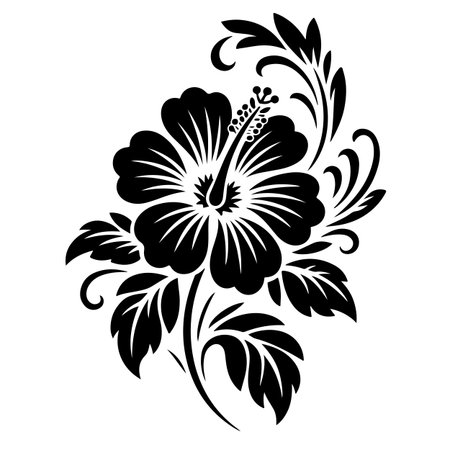 Hibiscus flower silhouette isolated on white background. Vector illustration.のイラスト素材