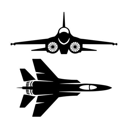Military aircraft icon. Vector illustration isolated on white background. Airplane silhouette.のイラスト素材