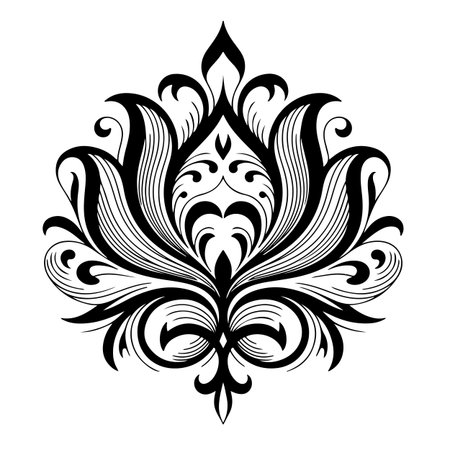 Damask graphic ornament. Floral design element. Black and white patternのイラスト素材