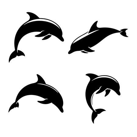 Dolphin icon set. Silhouettes of dolphins. Vector illustrationのイラスト素材