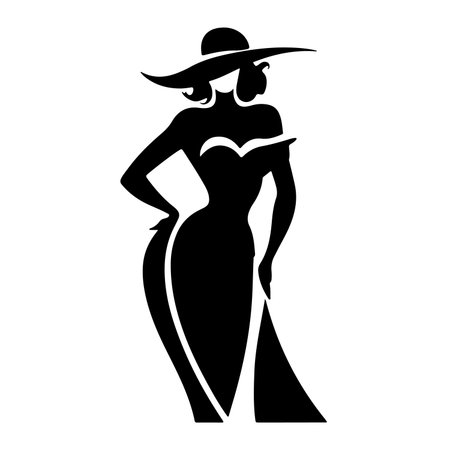 Silhouette of a beautiful woman in a hat. Vector illustration.のイラスト素材