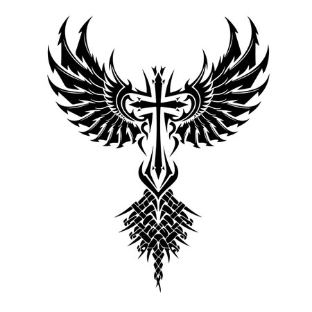 Cross with wings and cross. Christian symbol. Tattoo design.のイラスト素材
