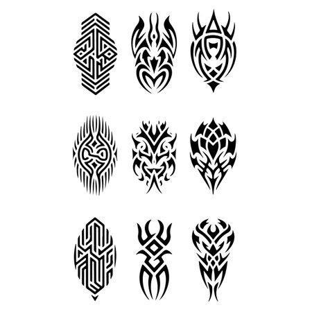 Tribal tattoo set. Collection of tribal tattoo elements. Vector illustration.のイラスト素材