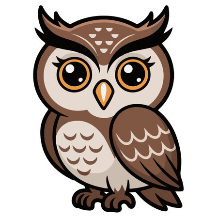 Owl with brown eyes. Vector illustration isolated on white background.のイラスト素材