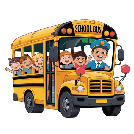 Back to school concept with kids in school bus vector illustration graphic design