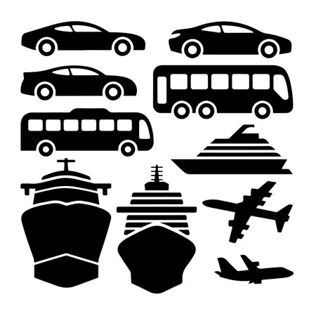 Transport icons set. Vector illustration of different types of transport.のイラスト素材