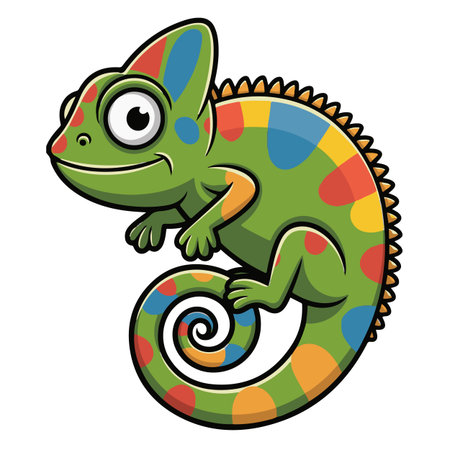 Cartoon chameleon isolated on white background. Vector illustration.のイラスト素材