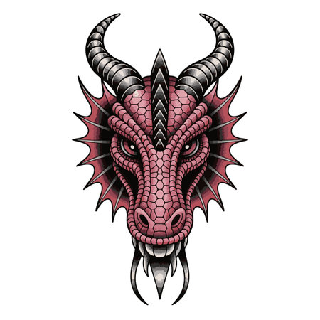 Head of red horned horned wild animal, vector illustration.のイラスト素材