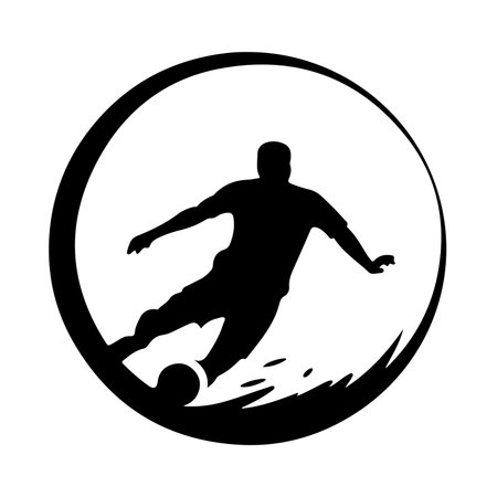 Soccer player in black circle. Silhouette of football player on white backgroundのイラスト素材