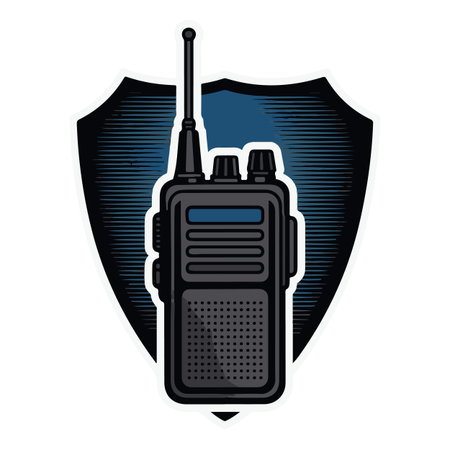 security shield with walkie talkie icon image vector illustration design  black and whiteのイラスト素材