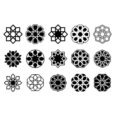 Set of 9 arabic pattern elements. Geometric design.のイラスト素材