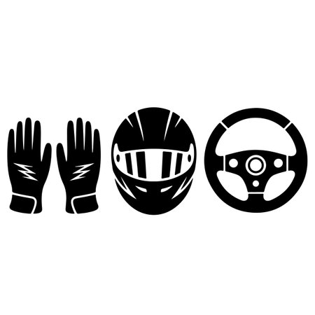 Racing helmet, gloves and steering wheel icon. Vector illustration.のイラスト素材