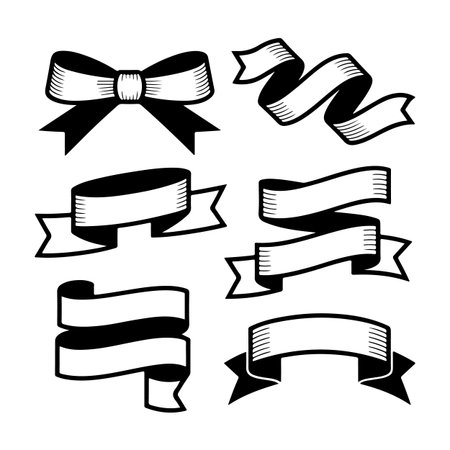 Set of hand drawn ribbons. Vector illustration isolated on white background.のイラスト素材