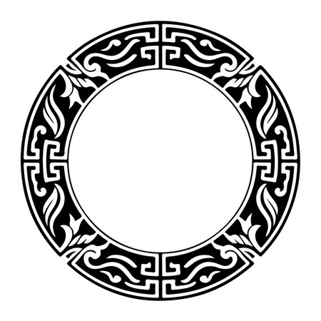 Black and white round frame with ornament. Decorative element for designのイラスト素材