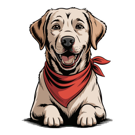Labrador Retriever in a red scarf. Vector illustration.のイラスト素材