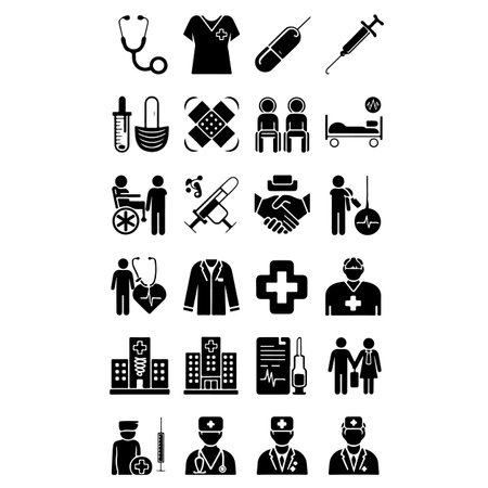 Medical icons set. Simple set of medical icons for web design on white backgroundのイラスト素材