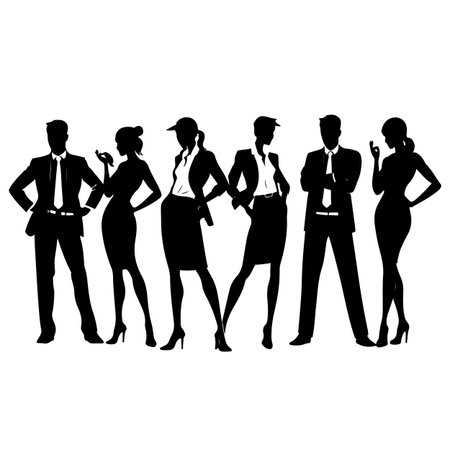 Silhouettes of business people on white background. Vector illustration.のイラスト素材