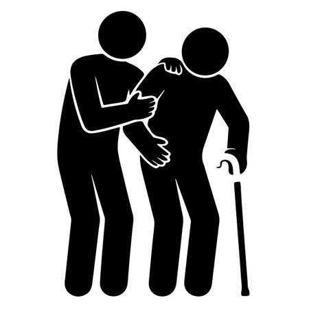 Elderly couple with a cane. Black silhouette on a white backgroundのイラスト素材