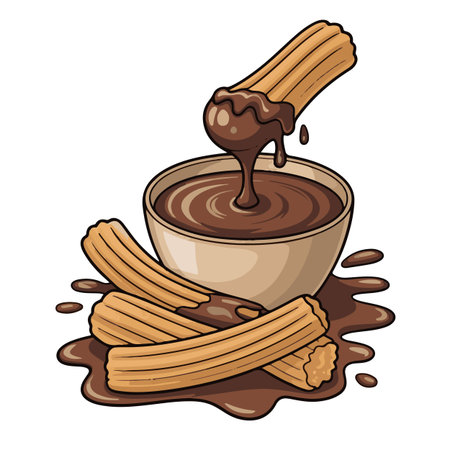 Chocolate fondue with cookies and chocolate syrup. Vector illustration.のイラスト素材