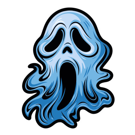 Scary cartoon spooky monster face isolated on white background. Vector illustration.のイラスト素材