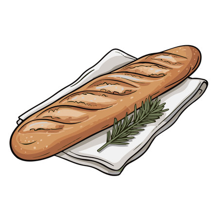 French baguette with rosemary. Vector illustration of a baguette.のイラスト素材