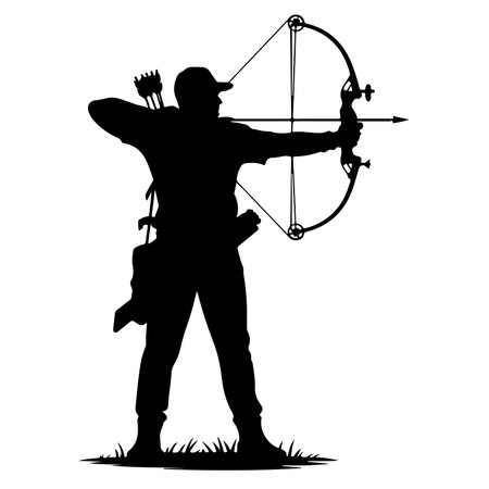 Silhouette of a hunter with a bow and arrow on white backgroundのイラスト素材