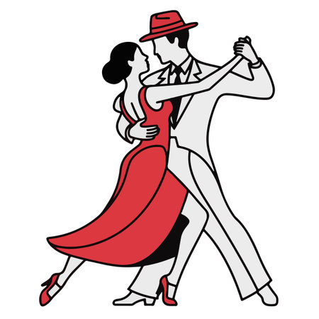 couple dancing tango isolated on white background, vector illustration.のイラスト素材