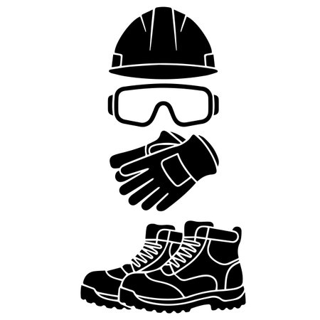 helmet, gloves and boots, black and white vector illustration.のイラスト素材
