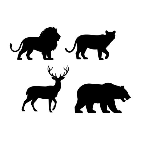 Set of silhouettes of wild animals on a white background. Vector illustrationのイラスト素材