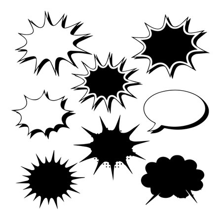 Comic speech bubbles set. Vector illustration. Black and white.のイラスト素材
