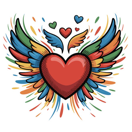 Vector illustration of a heart with wings. Hand drawn heart with wings.のイラスト素材