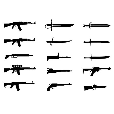 Set of weapon silhouettes. Vector illustration isolated on white background.のイラスト素材