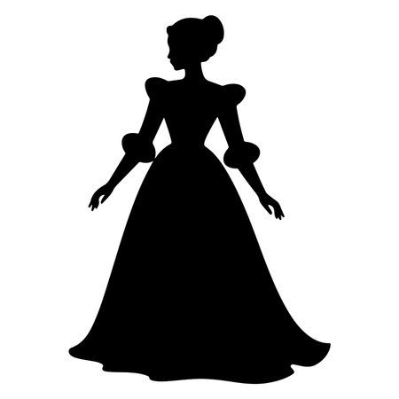 Silhouette of a woman in a long dress on a white backgroundのイラスト素材