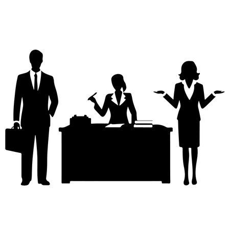 Businessman and businesswoman silhouettes on white background, vector illustration.のイラスト素材