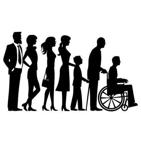Silhouette of a group of people in a wheelchair. Vector illustrationのイラスト素材