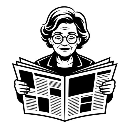 Retro grandmother reading a newspaper. Vector illustration ready for vinyl cutting.のイラスト素材