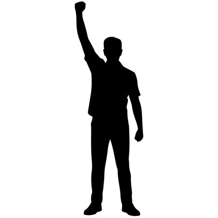 Vector silhouette of a man who raised his hand on a white background.のイラスト素材