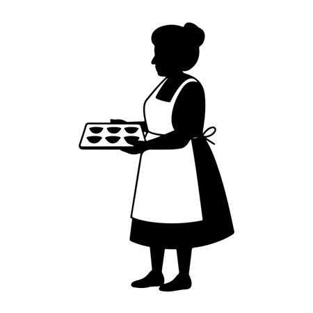young woman chef with apron and tray of dough vector illustration designのイラスト素材