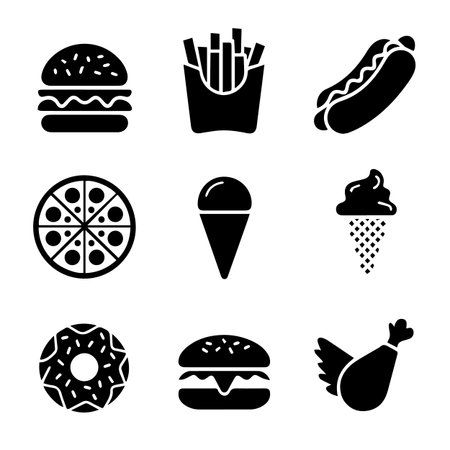 fast food icon set over white background, silhouette style, vector illustrationのイラスト素材